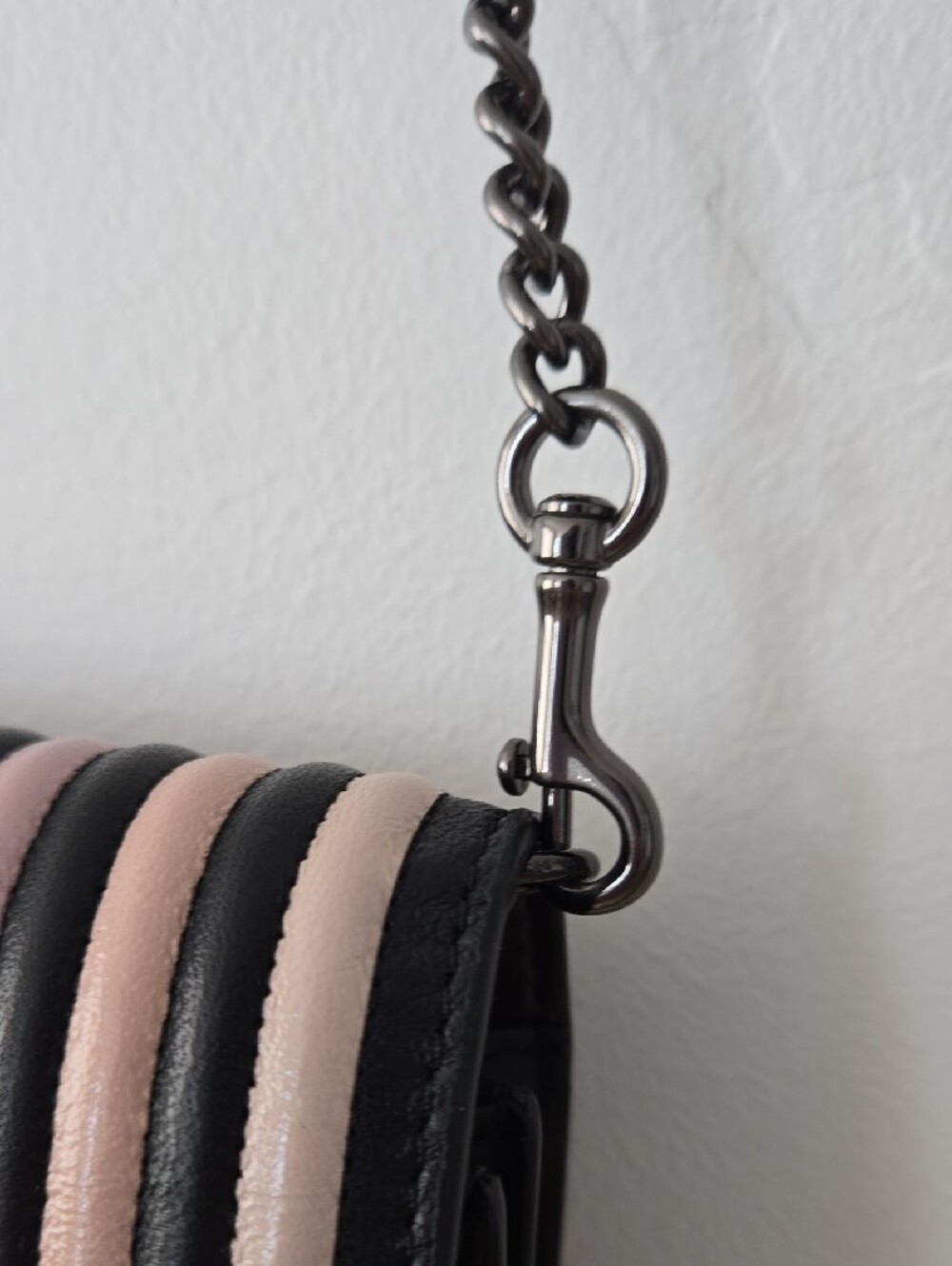COACH Multicolor Ribbed Leather Crossbody — Black Trim with Pastel Stripe Panel - Picture 5 of 10